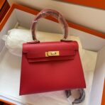 KELLY MINI 20 BAG IN RUBY RED  WITH GOLD HARDWARE