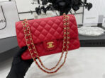 CC 25 CLASSIC SMALL DOUBLE FLAP BAG IN CHERRY RED CALFSKIN WITH STRAP - Image 4