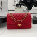 CC 25 CLASSIC SMALL DOUBLE FLAP BAG IN CHERRY RED CALFSKIN WITH STRAP - Image 2