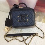 CC MINI 17 VANITY CASE IN AEGEAN BLUE MIX BLACK CALFSKIN GOLD HARDWARE - Image 2