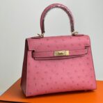 KELLY BAG 20 IN ROUGE PINK OSTRICH  WITH GOLD HARDWARE