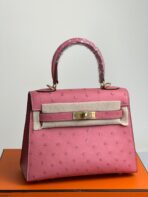 KELLY BAG 20 IN ROUGE PINK OSTRICH  WITH GOLD HARDWARE - Image 2