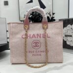 CC DEAUVILLE LARGE 38 TOTE BAG IN LIGHT PINK CANVAS GOLD HARDWARE
