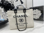 CC DEAUVILLE LARGE 38 TOTE BAG IN WHITE CANVAS WITH BLACK LOGO - Image 3