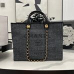 CC DEAUVILLE LARGE 38 TOTE BAG IN BLACK CANVAS GOLD HARDWARE - Image 2