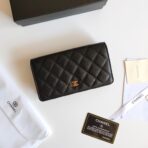 CC ZIPPED LONG PURSE 19 BLACK GRAINED  GOLD ICON