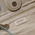 CC DEAUVILLE LARGE 39 TOTE BAG IN BEIGE CANVAS WITH LIGHT BLUE CHAIN - Image 6