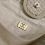 CC DEAUVILLE LARGE 39 TOTE BAG IN BEIGE CANVAS WITH LIGHT BLUE CHAIN - Image 5