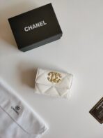 CC TRIFOLD PURSE 12 WHITE GRAINED CALFSKIN GOLD ICON - Image 7