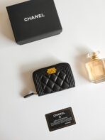CC BOY ZIP COIN PURSE 11.5 BLACK CALFSKIN GOLD ICON - Image 3