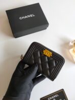 CC BOY ZIP COIN PURSE 11.5 BLACK CALFSKIN GOLD ICON - Image 4