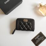 CC BOY ZIP COIN PURSE 11.5 BLACK GRAINED CALFSKIN ICON - Image 2