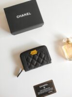 CC BOY ZIP COIN PURSE 11.5 BLACK GRAINED CALFSKIN GOLD ICON - Image 3