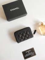 CC BOY ZIP COIN PURSE 11.5 BLACK GRAINED CALFSKIN GOLD ICON - Image 6