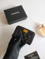 CC BOY ZIP COIN PURSE 11.5 BLACK GRAINED CALFSKIN GOLD ICON - Image 4
