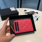 CC ZIPPED COIN PURSE 11 RED PINK GRAINED CALFSKIN - Image 2