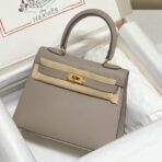 KELLY MINI 20 BAG IN LIGHT BROWN  WITH GOLD HARDWARE