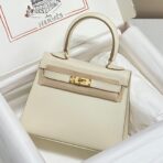 KELLY MINI 20 BAG IN WHITE  WITH GOLD HARDWARE