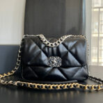 19 FLAP BAG 30 BLACK GOATSKIN RUTHENIUM HARDWARE - Image 2