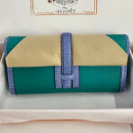 JIGE ELAN 29 CLUTCH IN TEAL GREEN  WITH ROYAL BLUE LIZARD SKIN