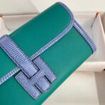JIGE ELAN 29 CLUTCH IN TEAL GREEN  WITH ROYAL BLUE LIZARD SKIN - Image 6