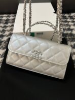 CC KELLY 18 BAG IN SILVER CALFSKIN WITH STRAP - Image 5