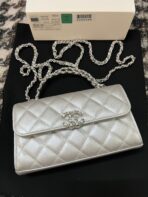 CC KELLY 18 BAG IN SILVER CALFSKIN WITH STRAP - Image 4