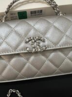 CC KELLY 18 BAG IN SILVER CALFSKIN WITH STRAP - Image 6