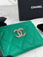 CC CARD HOLDER 19.5 EMERALD GRAINED CALFSKIN GOLD ICON - Image 3