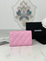 CC FLAP CARD HOLDER 11 PINK GRAINED CALFSKIN GOLD ICON - Image 7