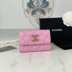CC FLAP CARD HOLDER 11 PINK GRAINED CALFSKIN GOLD ICON - Image 2