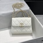 23P Flap Bag 15cm White Caviar Gold Hardware - Image 2