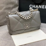 19 FLAP BAG 26 DARK GREY GOATSKIN SILVER HARDWARE - Image 2