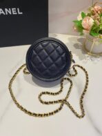 CC MINI 12 ROUND CHAIN BAG IN BLACK CALFSKIN GOLD HARDWARE - Image 4