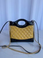 CC MINI 23 SHOPPING BAG IN GLOSSY BLACK MIX MUSTARD YELLOW CALFSKIN - Image 3