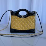 CC MINI 23 SHOPPING BAG IN GLOSSY BLACK MIX MUSTARD YELLOW CALFSKIN - Image 2