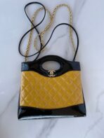 CC MINI 23 SHOPPING BAG IN GLOSSY BLACK MIX MUSTARD YELLOW CALFSKIN - Image 4