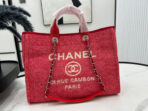 CC DEAUVILLE LARGE 38 TOTE BAG IN CHERRY RED CANVAS WITH WHITE LOGO - Image 3