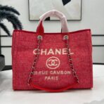 CC DEAUVILLE LARGE 38 TOTE BAG IN CHERRY RED CANVAS WITH WHITE LOGO - Image 2