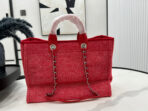 CC DEAUVILLE LARGE 38 TOTE BAG IN CHERRY RED CANVAS WITH WHITE LOGO - Image 4