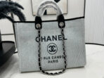 CC DEAUVILLE LARGE 38 TOTE BAG IN LIGHT GREY CANVAS WITH BLACK LOGO - Image 3