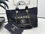 CC DEAUVILLE LARGE 38 TOTE BAG IN BLACK CANVAS WITH WHITE LOGO EMBROIDERED - Image 3