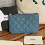 CC CLASSIC SMALL 15 ZIPPED POUCH IN TEAL GREEN GRAINED CALFSKIN - Image 2