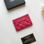 CC CARD HOLDER 11.2 RED PINK GRAINED CALFSKIN GOLD ICON - Image 2