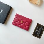 CC CARD HOLDER 11.2 RED PINK GRAINED CALFSKIN GOLD ICON - Image 3