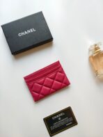 CC CARD HOLDER 11.2 RED PINK GRAINED CALFSKIN GOLD ICON - Image 6