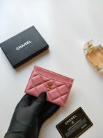 CC CARD HOLDER 11.2 PINK GRAINED CALFSKIN GOLD ICON - Image 4