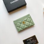CC CARD HOLDER 11.2 LIGHT GRREN GRAINED CALFSKIN GOLD ICON - Image 2