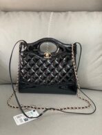 CC MINI 23 SHOPPING BAG IN GLOSSY BLACK CALFSKIN - Image 3