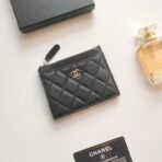 CC ZIPPED CARD HOLDER 11.5 BLACK GRAINED CALFSKIN GOLD ICON - Image 2